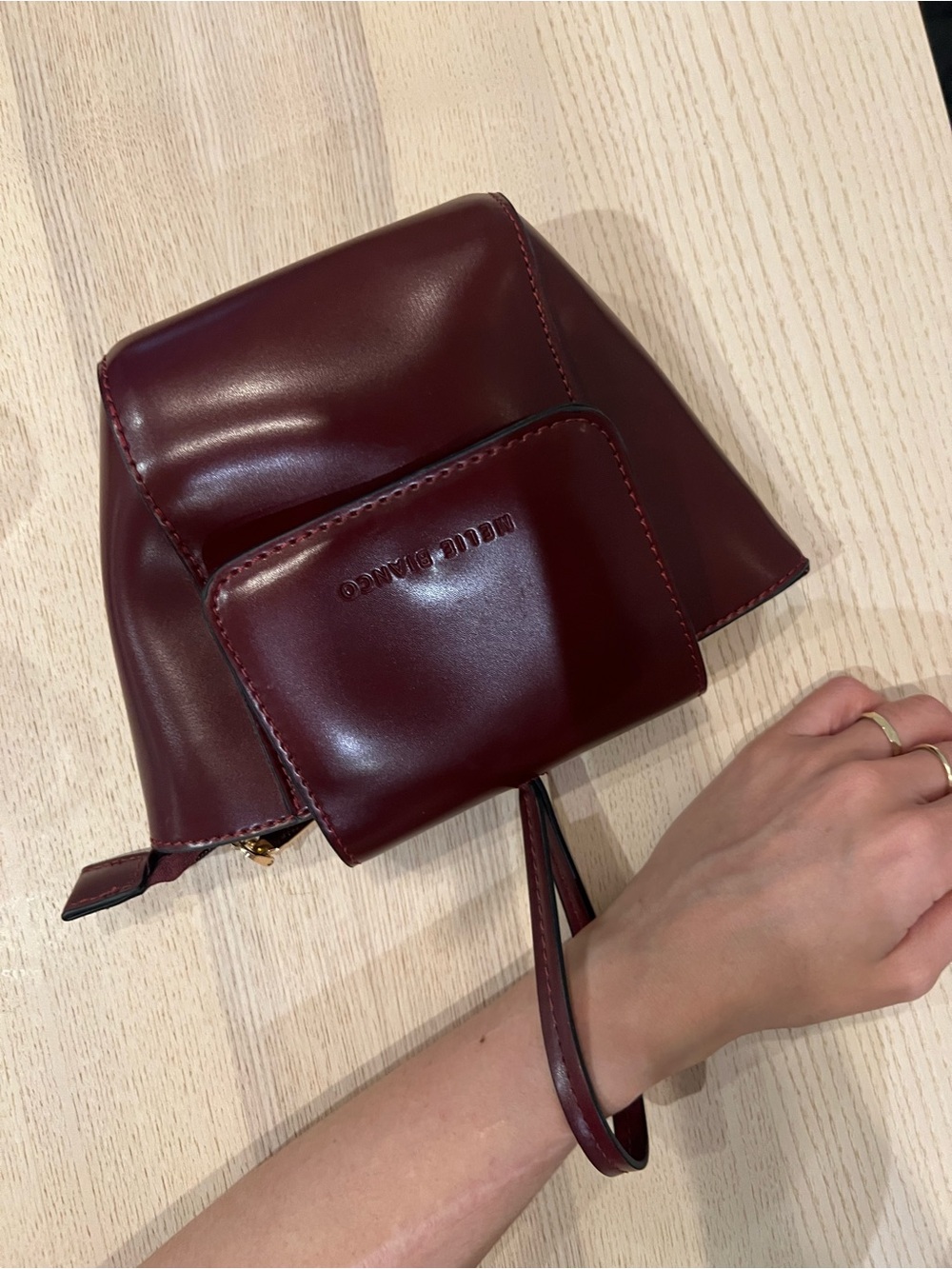 Melie Bianco Burgundy Leather Wristlet Clutch